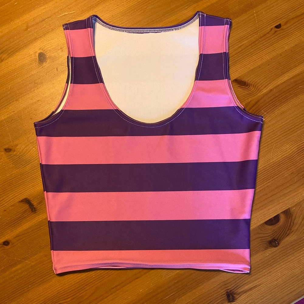 Striped Pink & Purple Crop Tank Top for Women - Picture 2 of 4